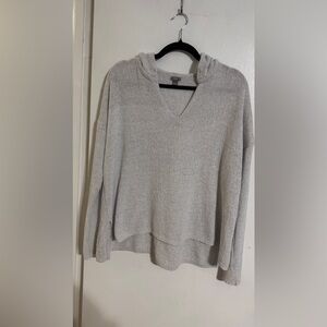 Aerie Light Gray Hooded V-Neck Knit Oversized Pullover size small.